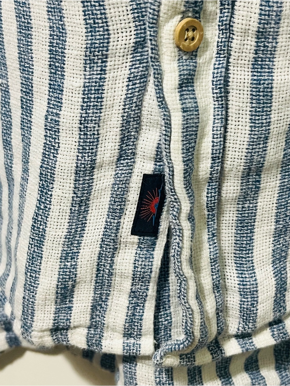 Faherty Button Front Short Sleeve Palma Linen Shirt Horizon Ivory Stripe Mens - Picture 8 of 8